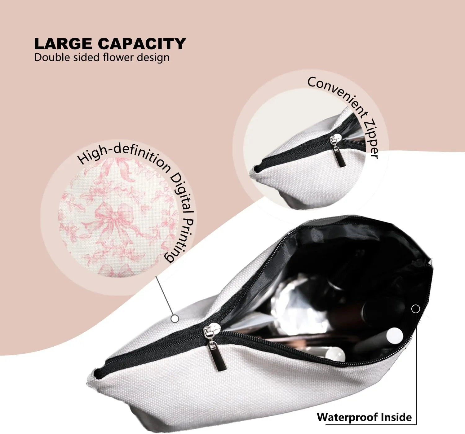 Pink Coquette Bow Makeup Bag Make Up Bag, Pink Cosmetic Bags for Women, Preppy Coquette Gifts for Women Teen Girls Mom,Dorm Room Essentials for Girls