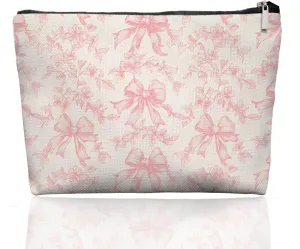 Pink Coquette Bow Makeup Bag Make Up Bag, Pink Cosmetic Bags for Women, Preppy Coquette Gifts for Women Teen Girls Mom,Dorm Room Essentials for Girls