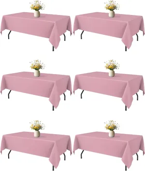 Pink Fabric Rectangle Table Cloth - 6 Pack, 60" × 84" Washable Tablecloth for 5FT Tables, Wrinkle-Resistant & Heat-Proof Table Cover for Weddings, Dinners & Parties