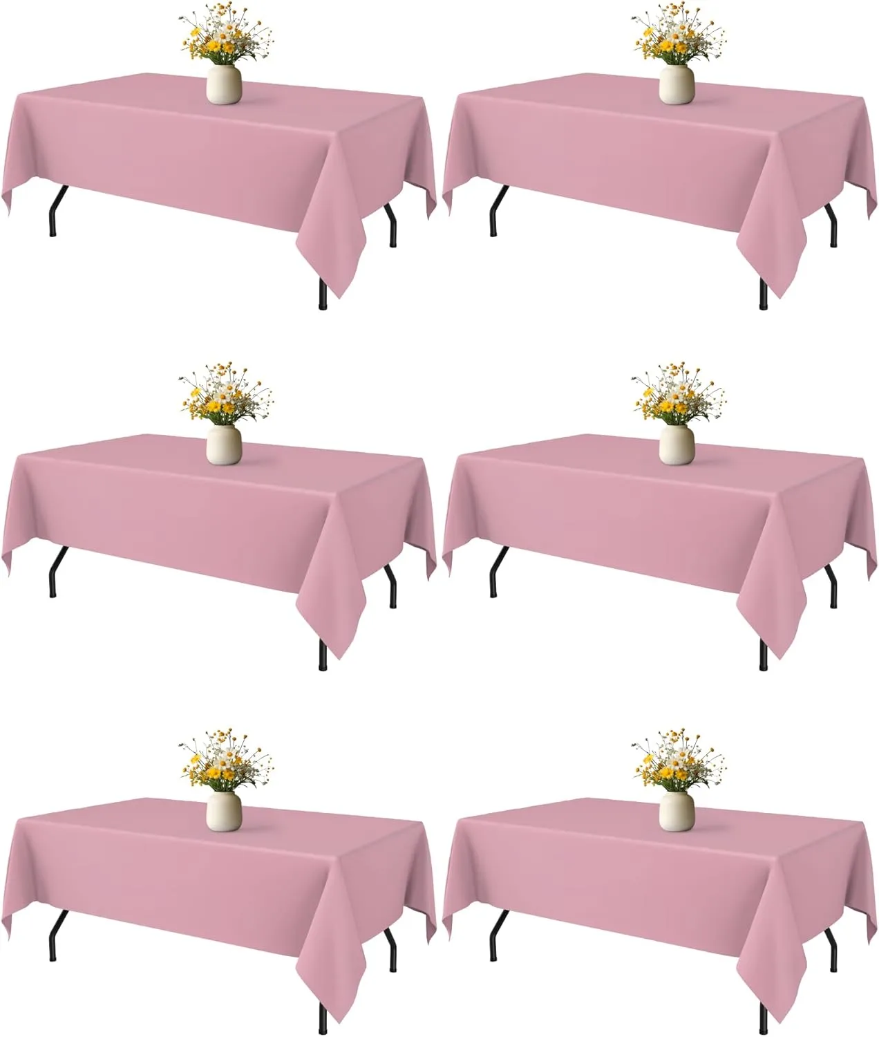 Pink Fabric Rectangle Table Cloth - 6 Pack, 60" × 84" Washable Tablecloth for 5FT Tables, Wrinkle-Resistant & Heat-Proof Table Cover for Weddings, Dinners & Parties