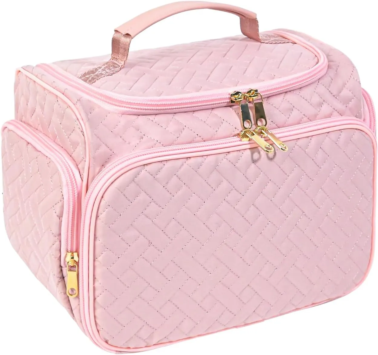 Pink Large Makeup Bag Organizer with Brush Storage，Travel Makeup Bag with Compartments for Travel Cosmetic Bags for Women