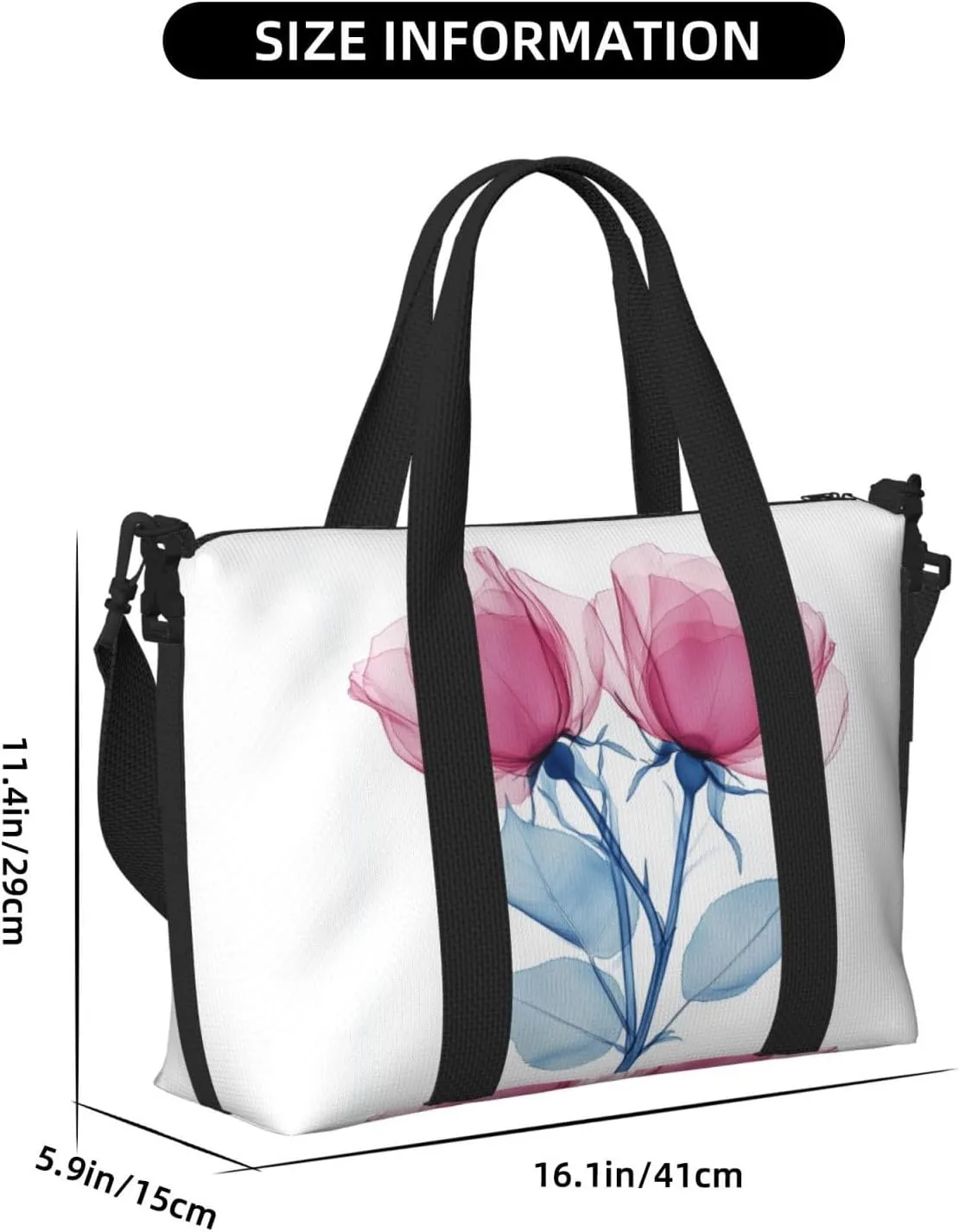 pink rose flowers print Travel Duffel Bag, Sports Tote Gym Bag, Swim Pool Bag Large Shoulder Tote Bag for Beach Weekender