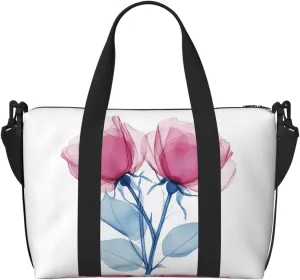 pink rose flowers print Travel Duffel Bag, Sports Tote Gym Bag, Swim Pool Bag Large Shoulder Tote Bag for Beach Weekender