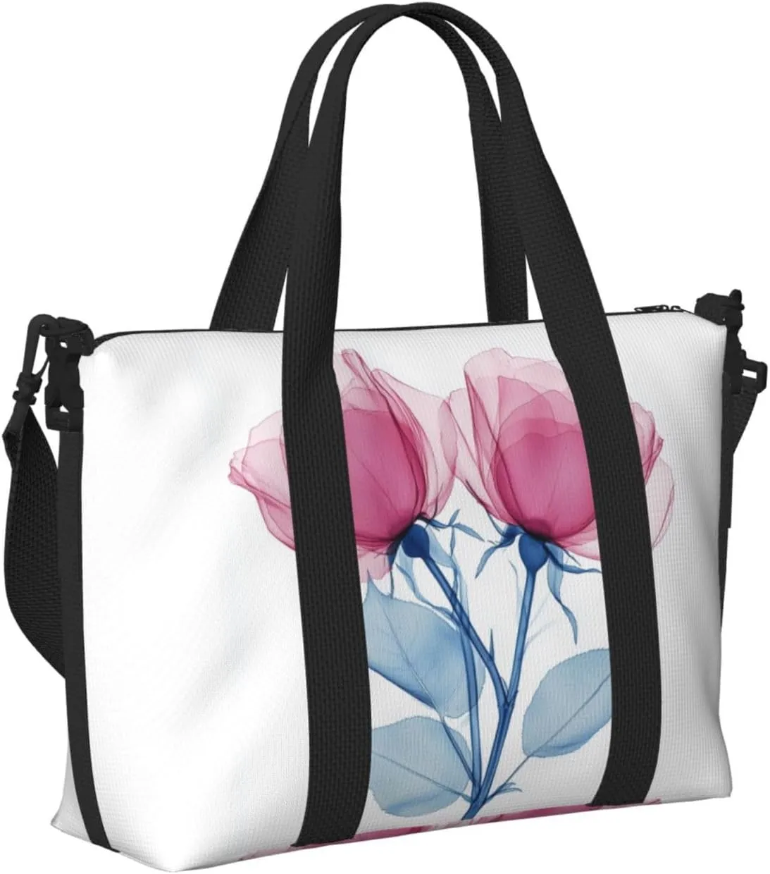 pink rose flowers print Travel Duffel Bag, Sports Tote Gym Bag, Swim Pool Bag Large Shoulder Tote Bag for Beach Weekender