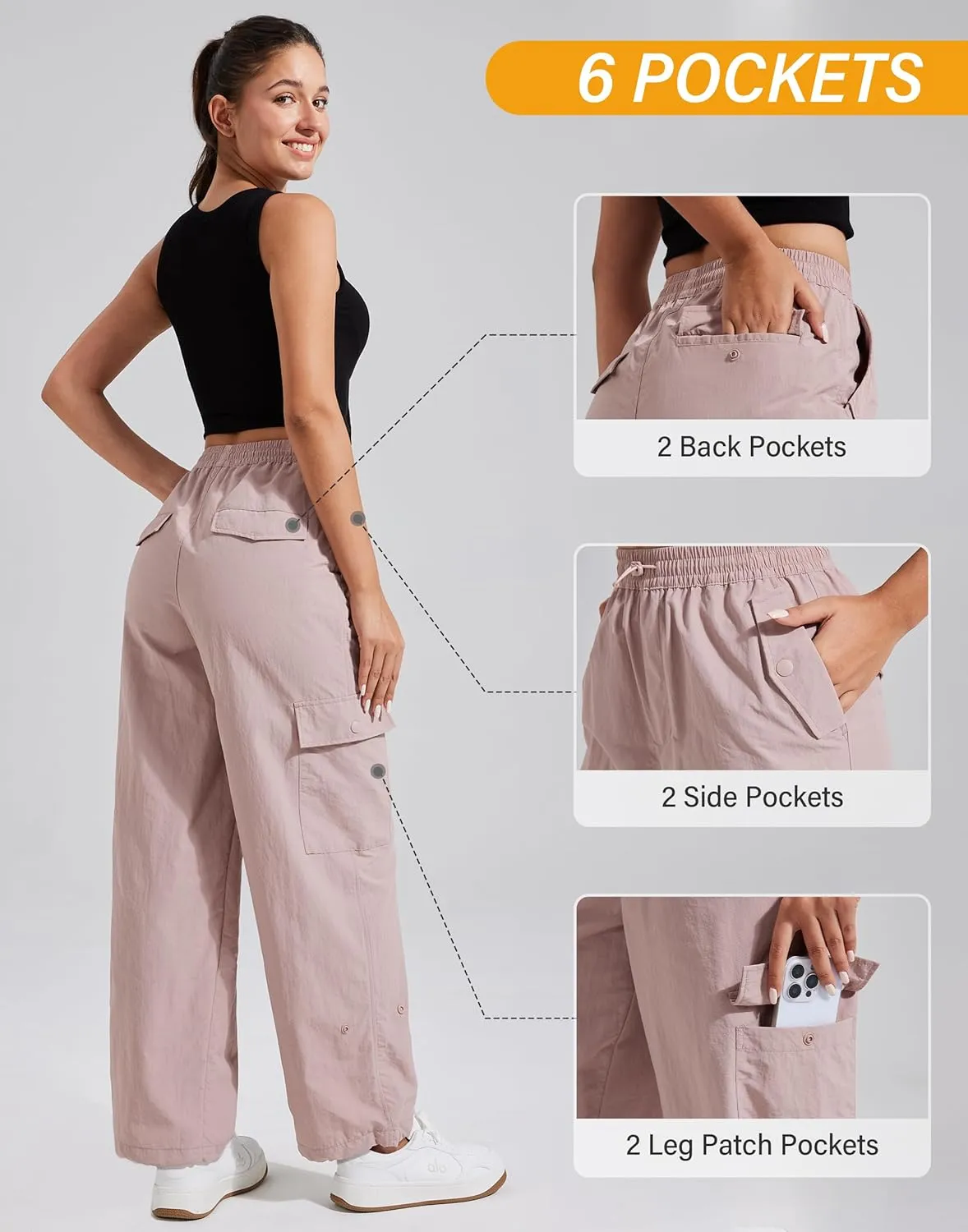 Pioneer Camp Cargo Pants Women Baggy Parachute Pants Woman with 6 Pockets Quick Dry Lightweight Hiking Travel Pants Trousers