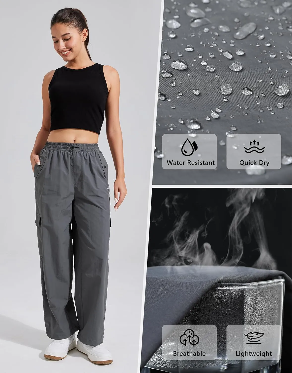 Pioneer Camp Cargo Pants Women Baggy Parachute Pants Woman with 6 Pockets Quick Dry Lightweight Hiking Travel Pants Trousers