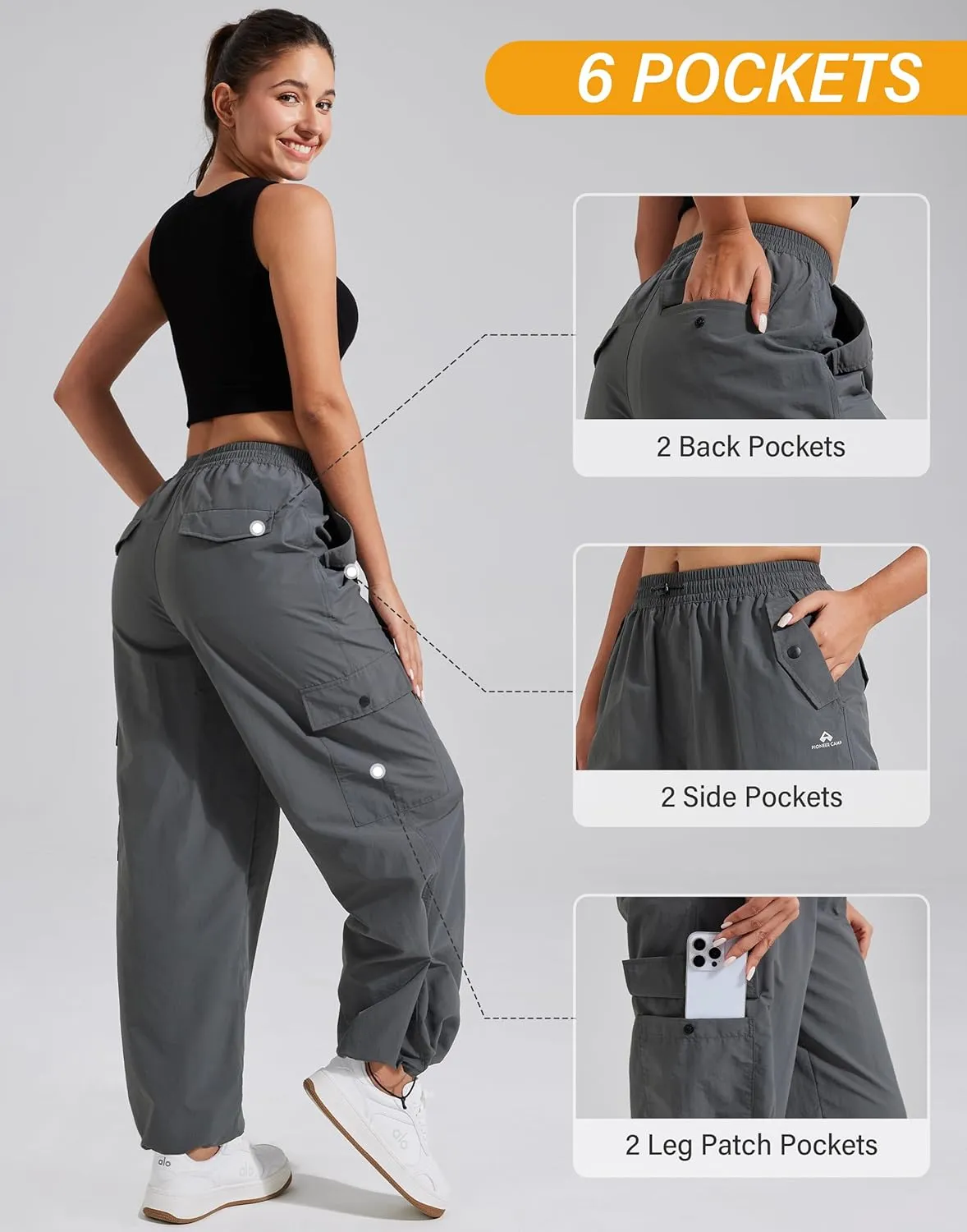 Pioneer Camp Cargo Pants Women Baggy Parachute Pants Woman with 6 Pockets Quick Dry Lightweight Hiking Travel Pants Trousers