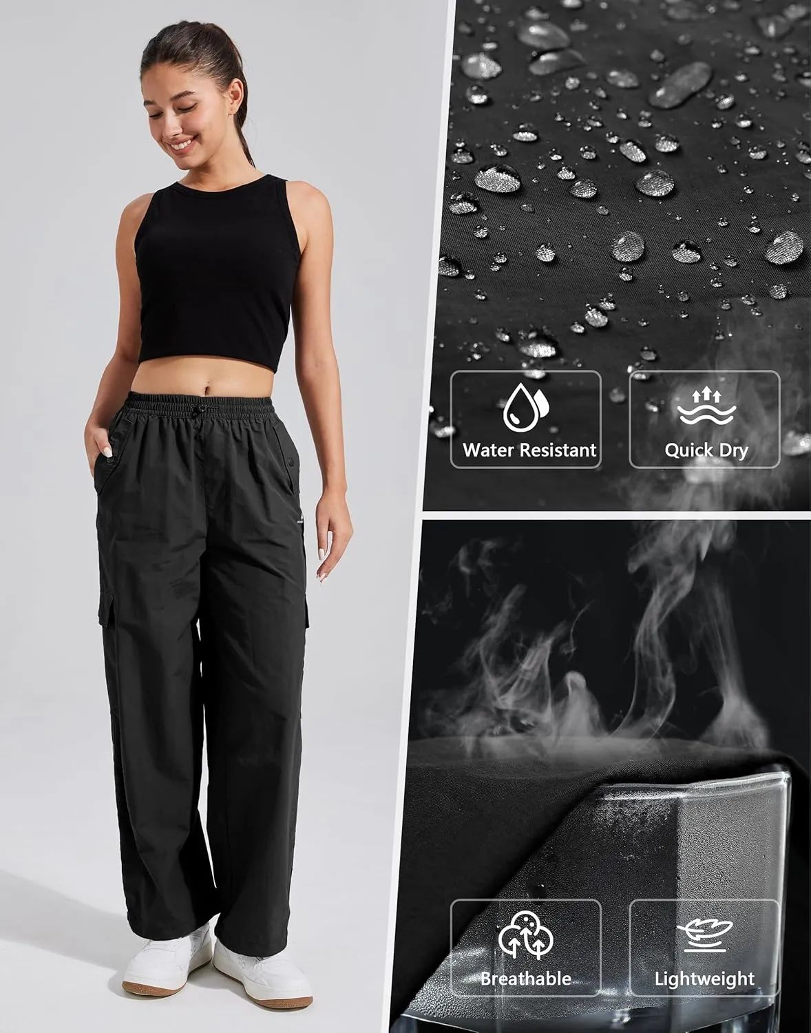 Pioneer Camp Cargo Pants Women Baggy Parachute Pants Woman with 6 Pockets Quick Dry Lightweight Hiking Travel Pants Trousers