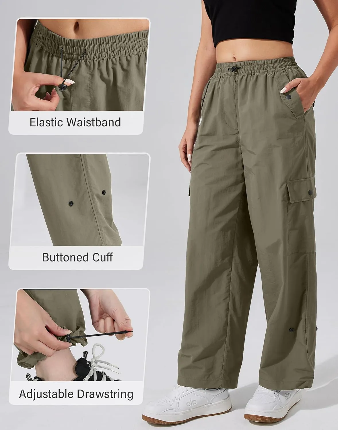 Pioneer Camp Cargo Pants Women Baggy Parachute Pants Woman with 6 Pockets Quick Dry Lightweight Hiking Travel Pants Trousers