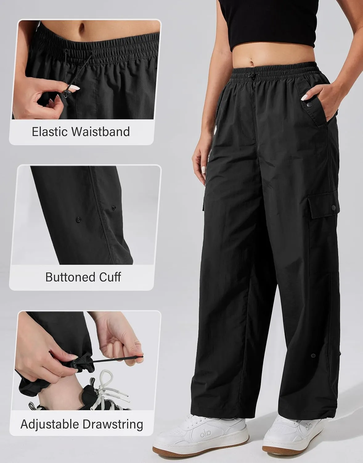 Pioneer Camp Cargo Pants Women Baggy Parachute Pants Woman with 6 Pockets Quick Dry Lightweight Hiking Travel Pants Trousers