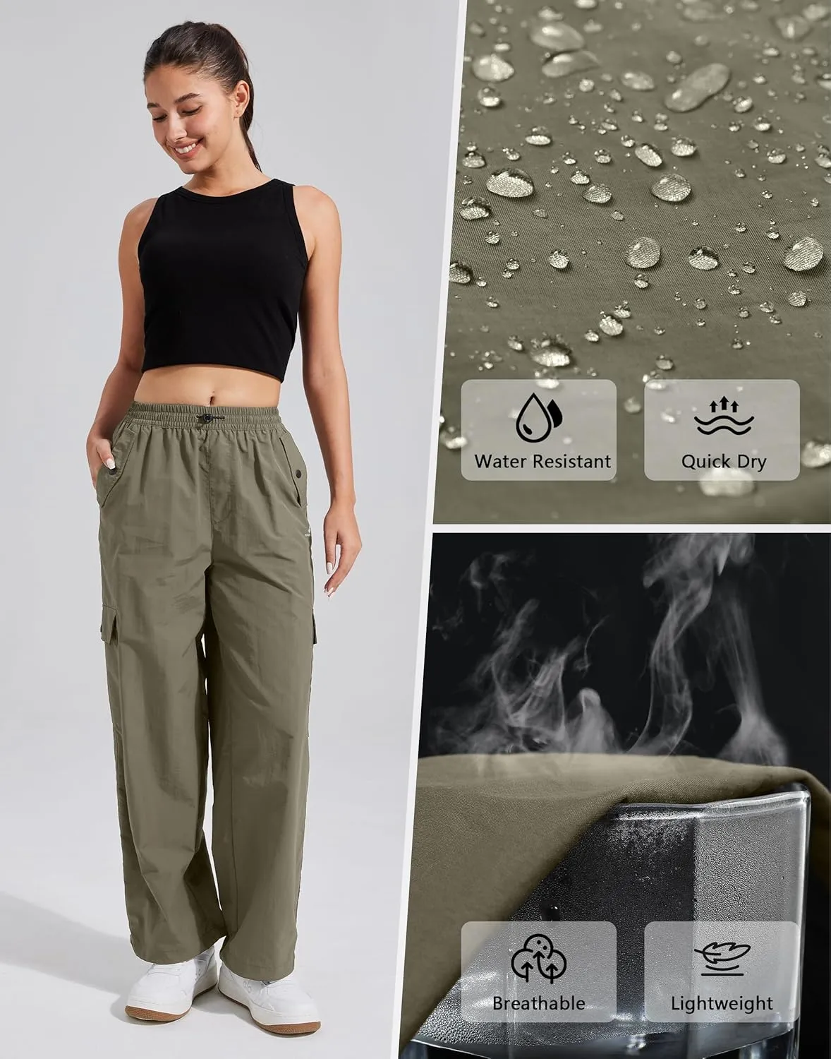 Pioneer Camp Cargo Pants Women Baggy Parachute Pants Woman with 6 Pockets Quick Dry Lightweight Hiking Travel Pants Trousers