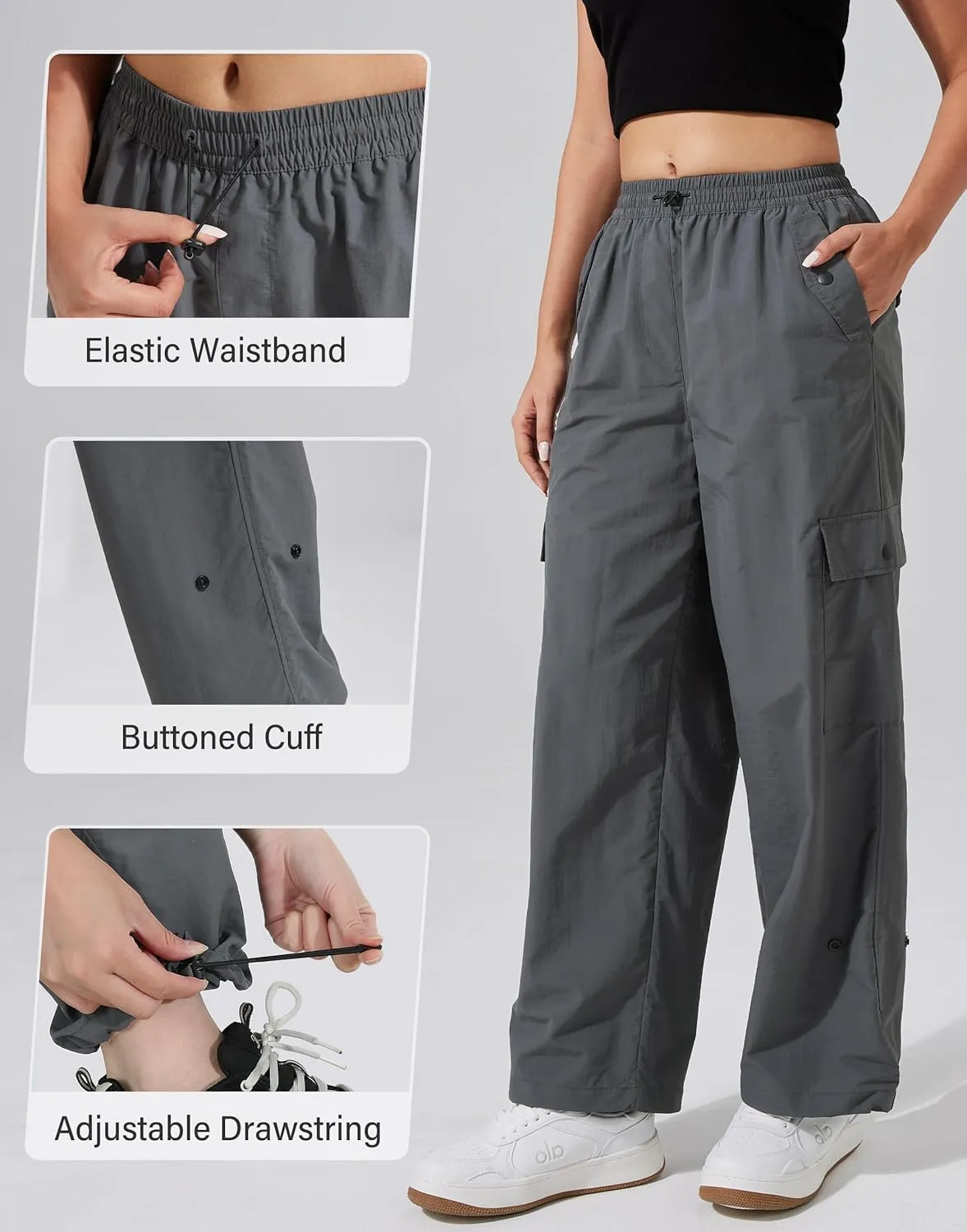 Pioneer Camp Cargo Pants Women Baggy Parachute Pants Woman with 6 Pockets Quick Dry Lightweight Hiking Travel Pants Trousers