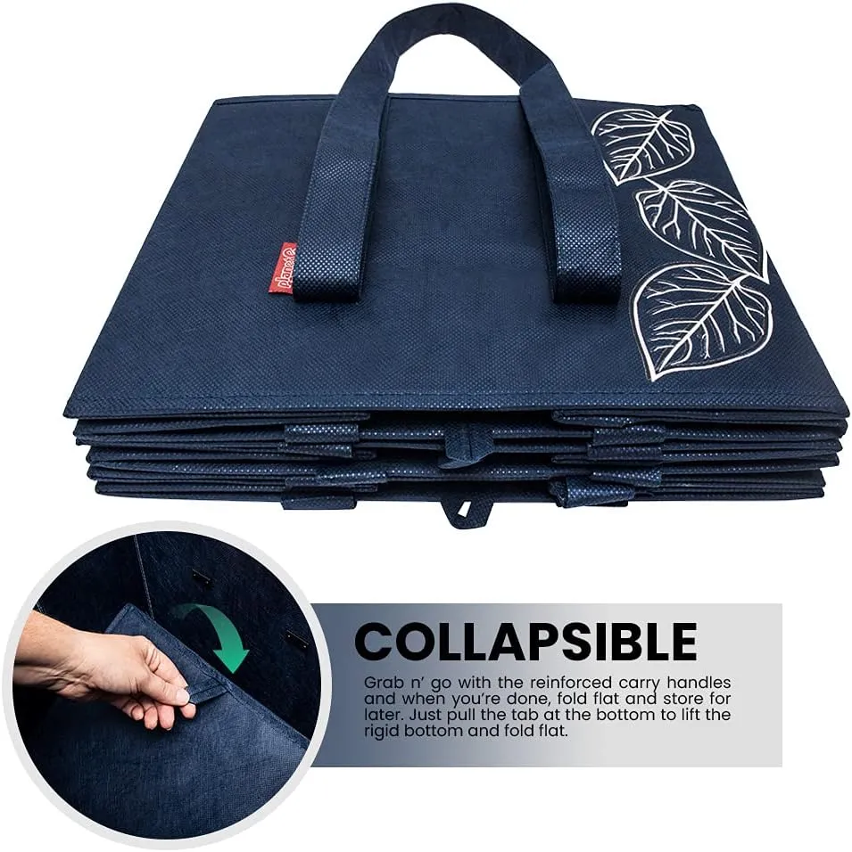 PLANET E Reusable Foldable Grocery Bags with Reinforced Bottoms (Pack of 3, Navy)
