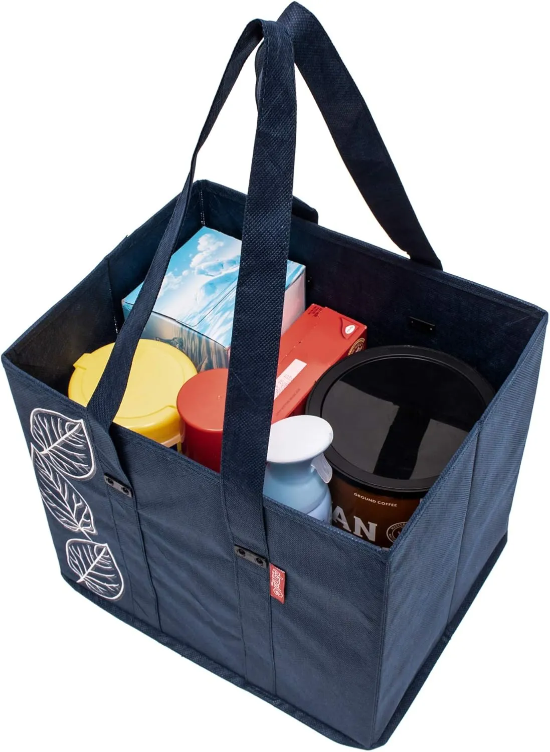 PLANET E Reusable Foldable Grocery Bags with Reinforced Bottoms (Pack of 3, Navy)