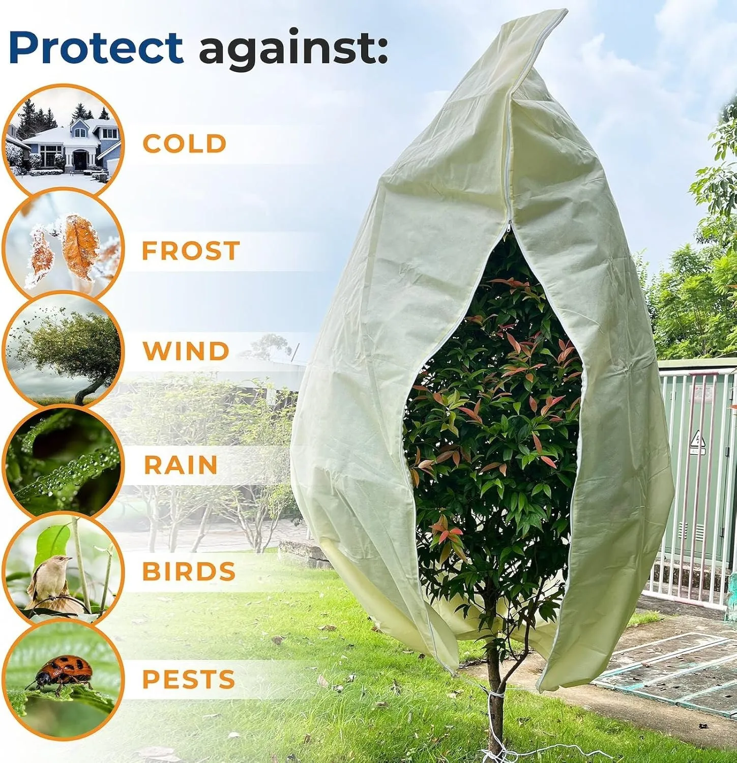 Plant Covers Freeze Protection, 2 Packs 40''W x 47''H Shrub Jackets with Zipper and Drawstring, Frost Cloth for Winter, Outdoor Plant Blankets for Cold Weather