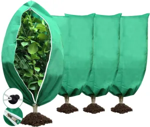 Plant Covers Freeze Protection,31.5''×47.2'', 4 Packs, Reusable Plant Protector Bag with Zipper and Drawstring for Outdoor Shrub Fruit Tree, Green