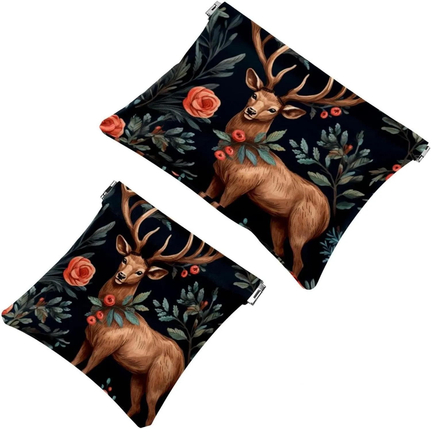 Pocket Cosmetic Bag Squeeze Top, Cute Christmas Elk-1877 Waterproof Travel Makeup Bag for Purse, Portable Mini Makeup Pouch No Zipper for Women