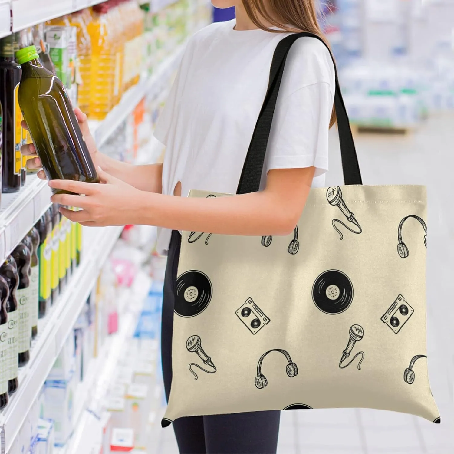 Poeticcity Women Grocery Tote Bag, Canvas Shoulder Bags, Women Handbag for Outdoors