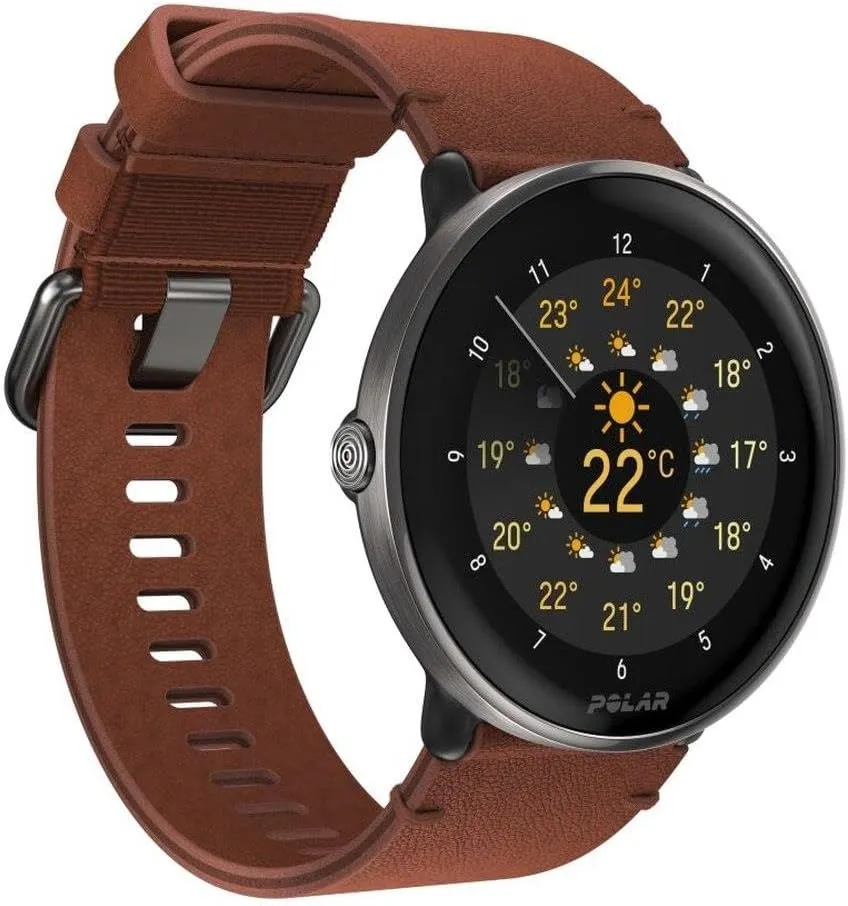 POLAR Ignite 3 Series Titanium Fitness Tracking Smartwatch with AMOLED Display, GPS, Heart Rate Monitoring, Sleep Analysis, and Real-Time Voice Guidance; S-L, for Men or Women, Brown Copper Titanium