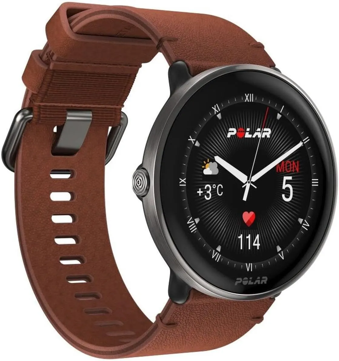 POLAR Ignite 3 Series Titanium Fitness Tracking Smartwatch with AMOLED Display, GPS, Heart Rate Monitoring, Sleep Analysis, and Real-Time Voice Guidance; S-L, for Men or Women, Brown Copper Titanium