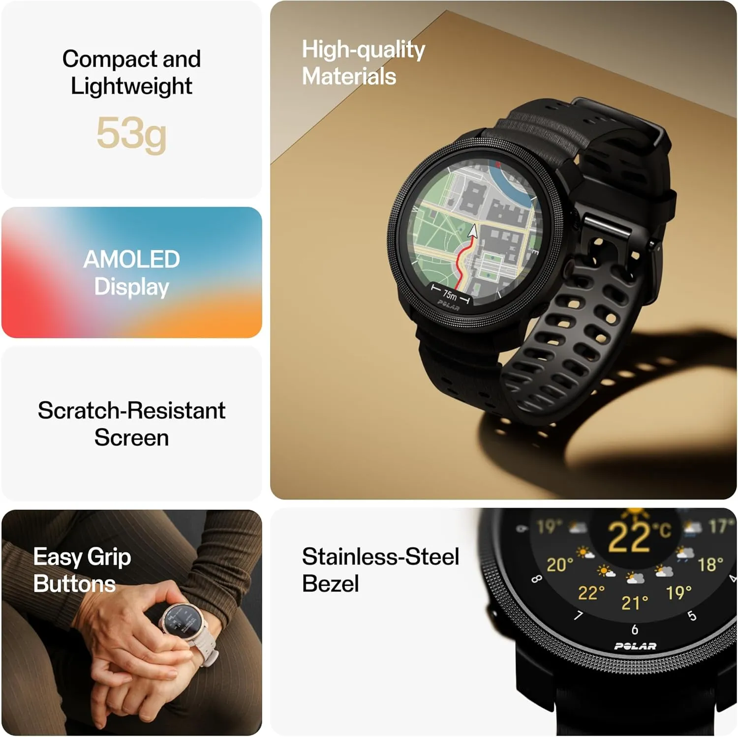 POLAR Vantage M3 – Multi-Sport Smartwatch with AMOLED Display, Dual-Frequency GPS, Turn-by-Turn Navigation, Up to 7-Day Battery Life