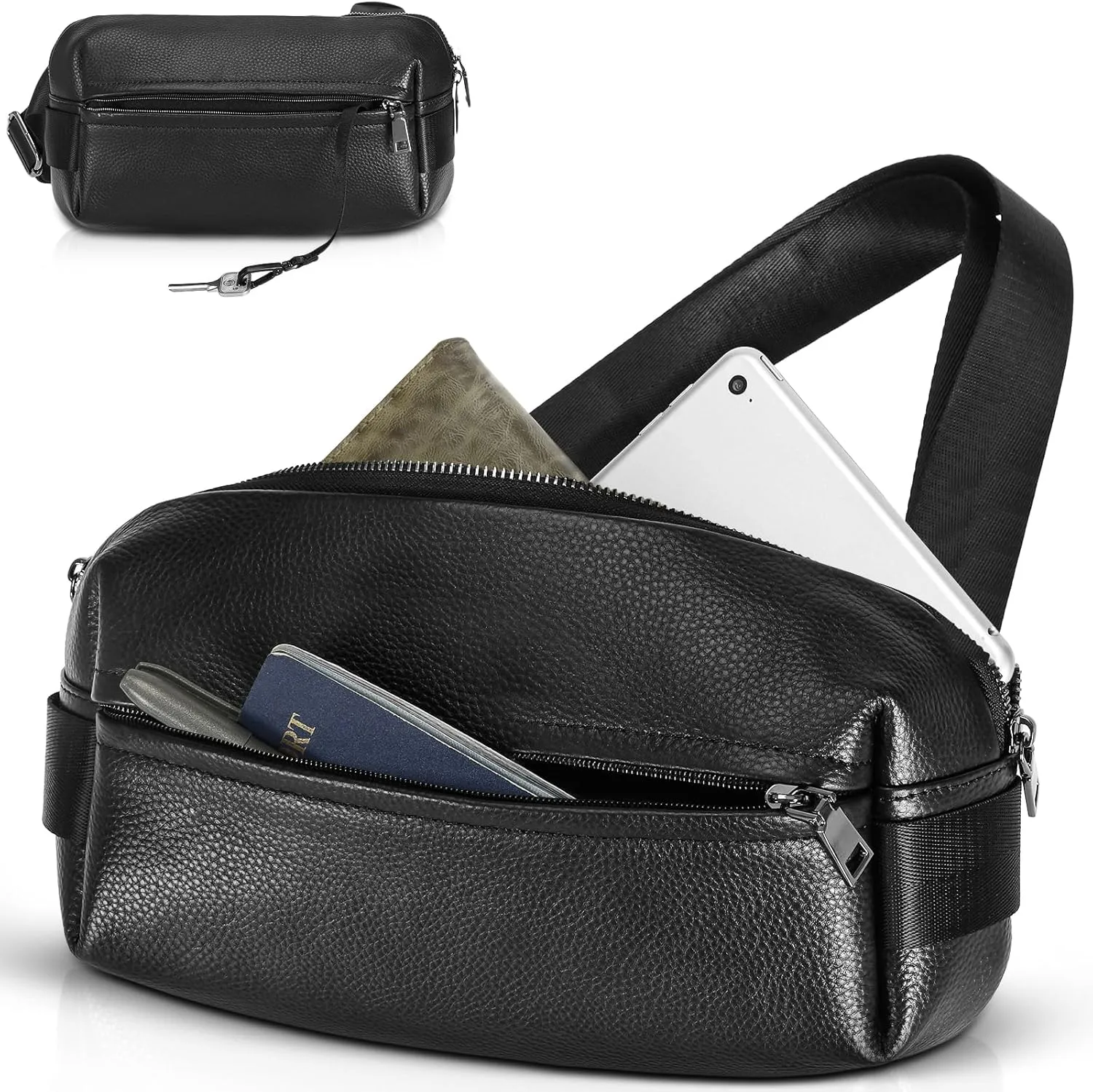 Polare Cowhide Leather Sling Bag Travel Anti Theft Belt Bag Waterproof Fanny Pack Casual Chest Crossbody Shoulder Bags