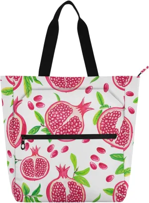 Pomegranates Book Tote Bag with Zipper Pocket Large Capacity Casual Shoulder Bag for Women, Top Zipper Closure Holiday Gift