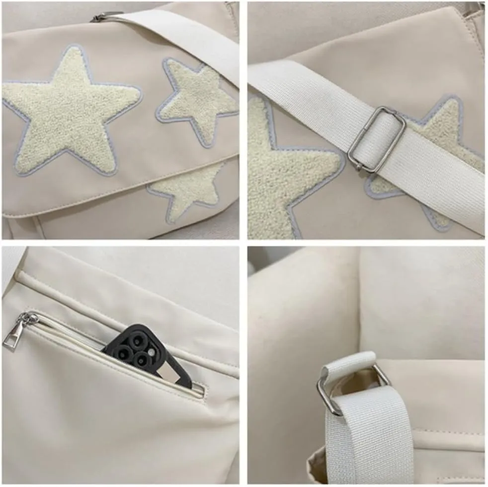 Pooyikoi Cute Messenger Bag Y2K Star Crossbody Bag Canvas Kawaii Shoulder Bag for Women Cross Body Bag Cute Purses
