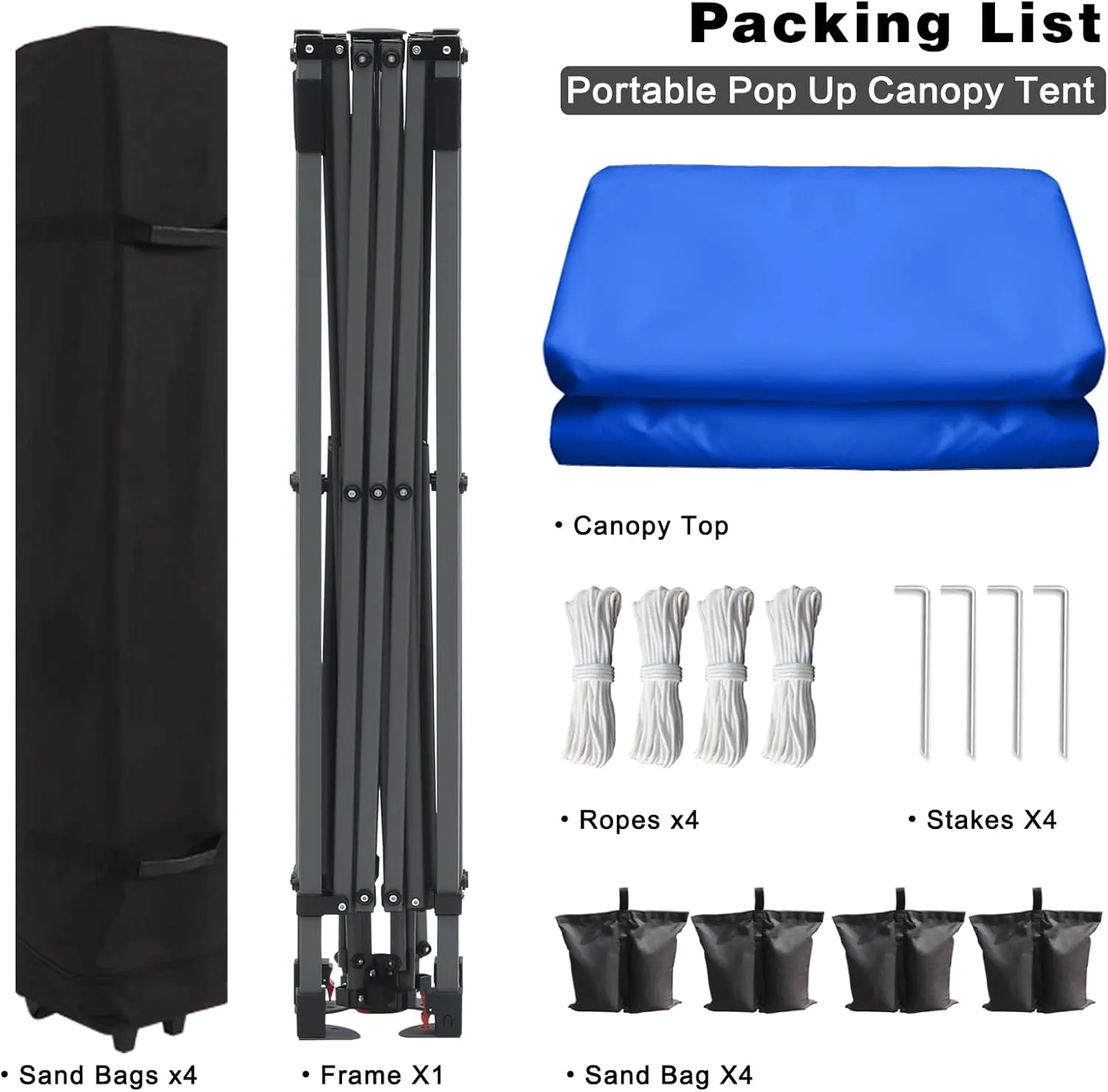 Pop up Canopy Tent 10x10 for Backyard Outdoor Portable Easy with Wheeled Carry Bags,4Ropes and Stakes and 4 sandbags,Blue