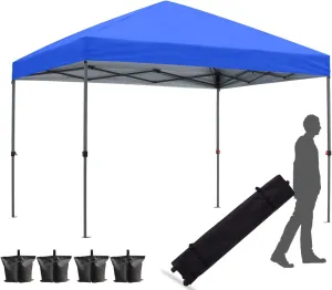Pop up Canopy Tent 10x10 for Backyard Outdoor Portable Easy with Wheeled Carry Bags,4Ropes and Stakes and 4 sandbags,Blue