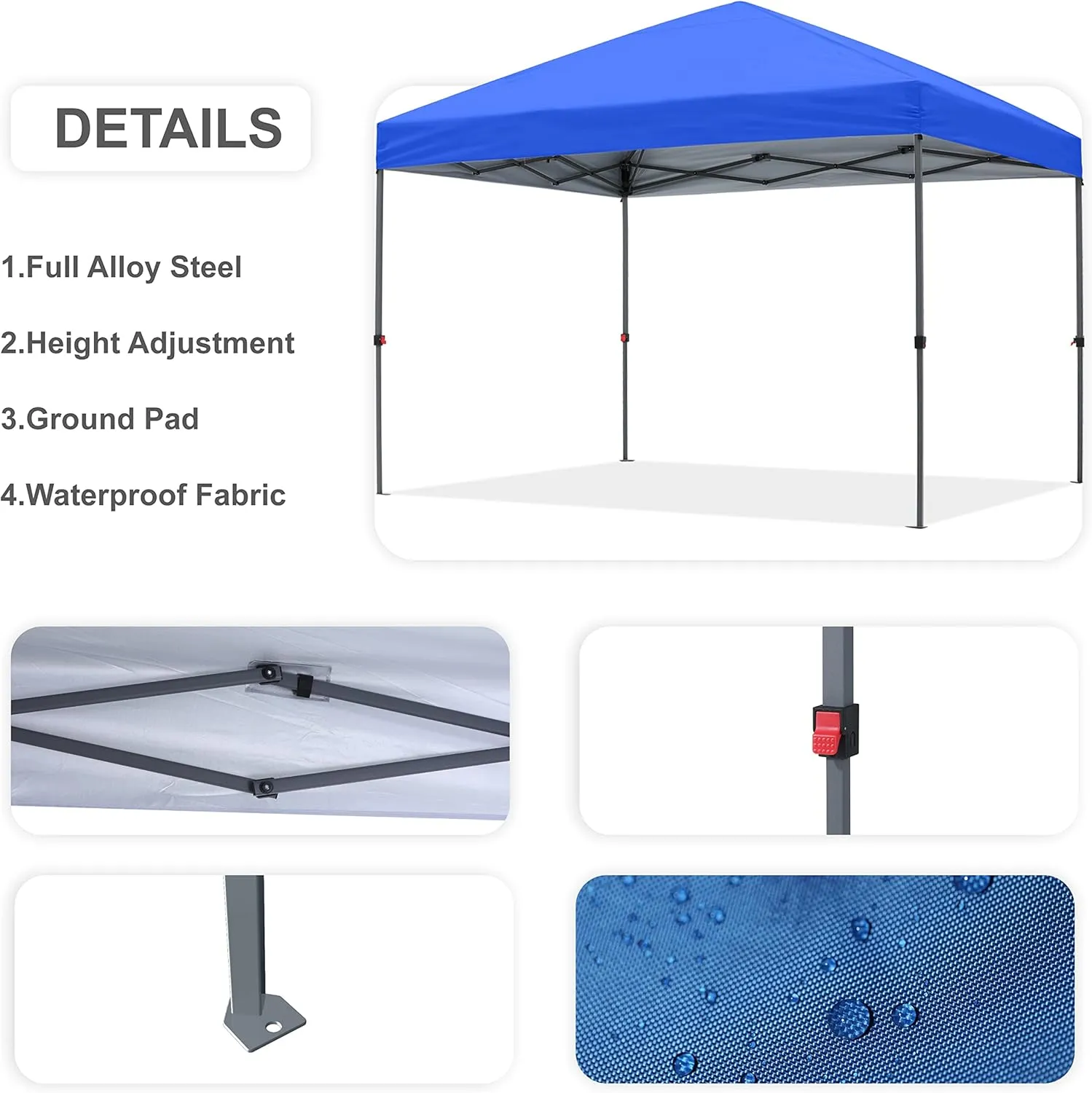 Pop up Canopy Tent 10x10 for Backyard Outdoor Portable Easy with Wheeled Carry Bags,4Ropes and Stakes and 4 sandbags,Blue