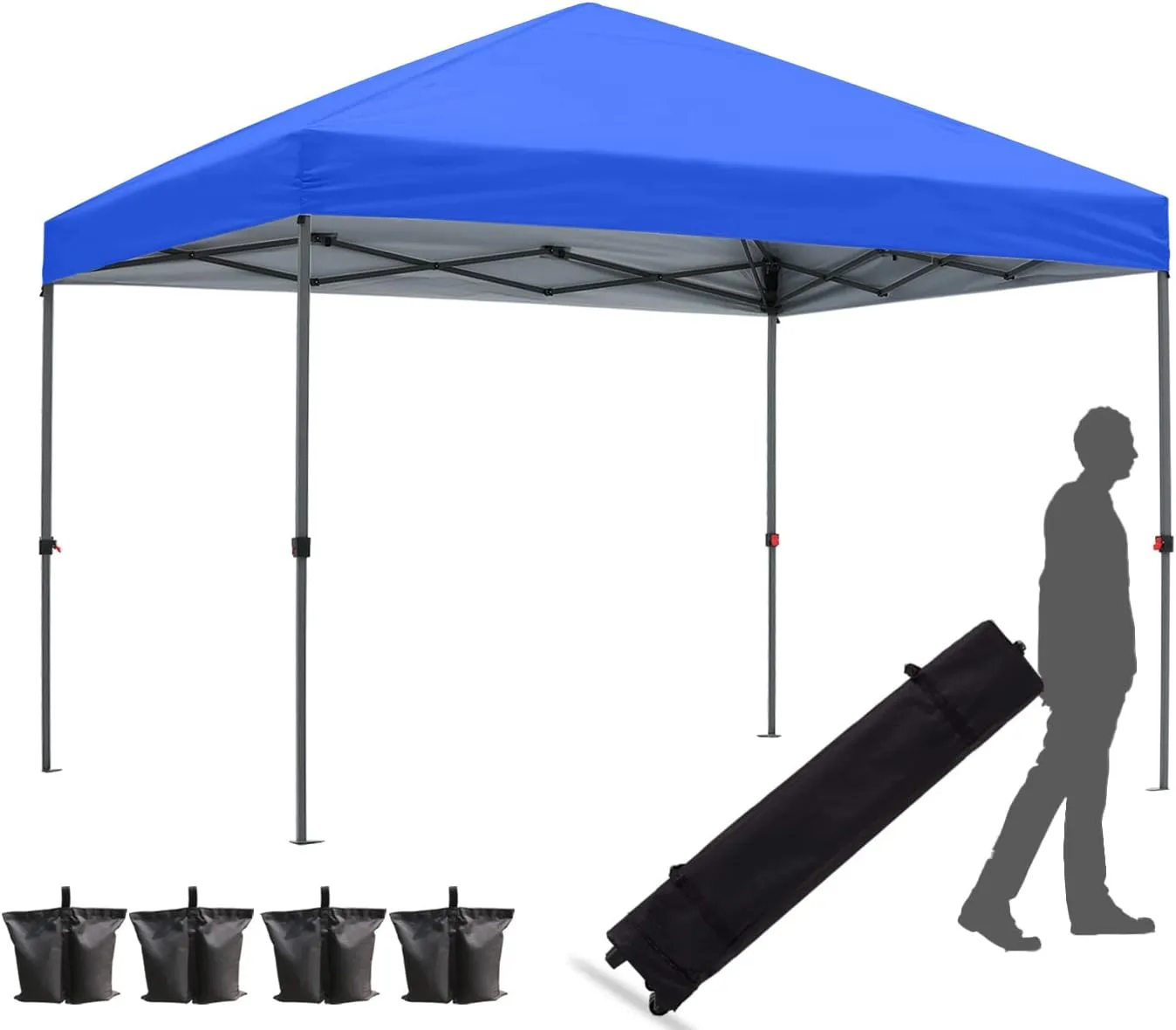 Pop up Canopy Tent 10x10 for Backyard Outdoor Portable Easy with Wheeled Carry Bags,4Ropes and Stakes and 4 sandbags,Blue