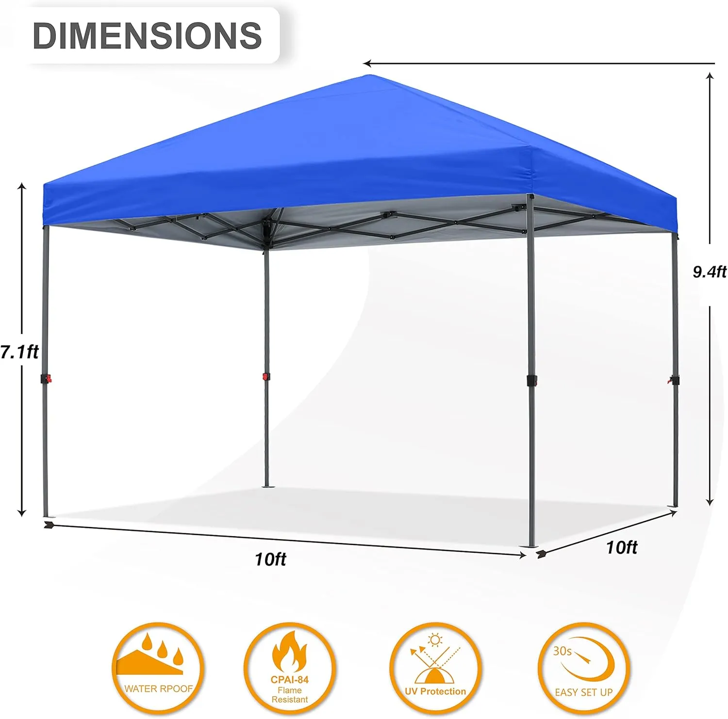 Pop up Canopy Tent 10x10 for Backyard Outdoor Portable Easy with Wheeled Carry Bags,4Ropes and Stakes and 4 sandbags,Blue