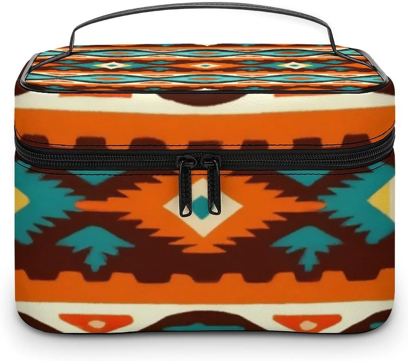 Portable Large Makeup Organizer Case for Women, Tribal Navajo Indiana Western Southwest Ethnic Toiletry Brushes Storage Bag Travel Cosmetic Accessories