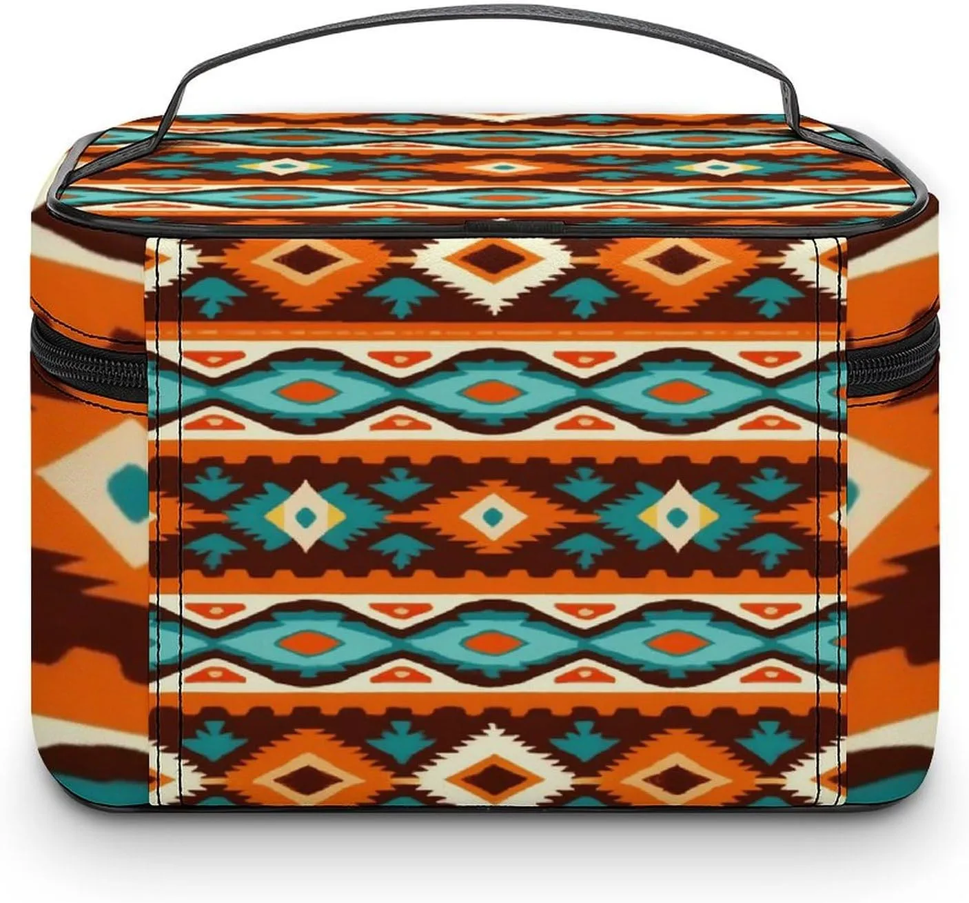 Portable Large Makeup Organizer Case for Women, Tribal Navajo Indiana Western Southwest Ethnic Toiletry Brushes Storage Bag Travel Cosmetic Accessories
