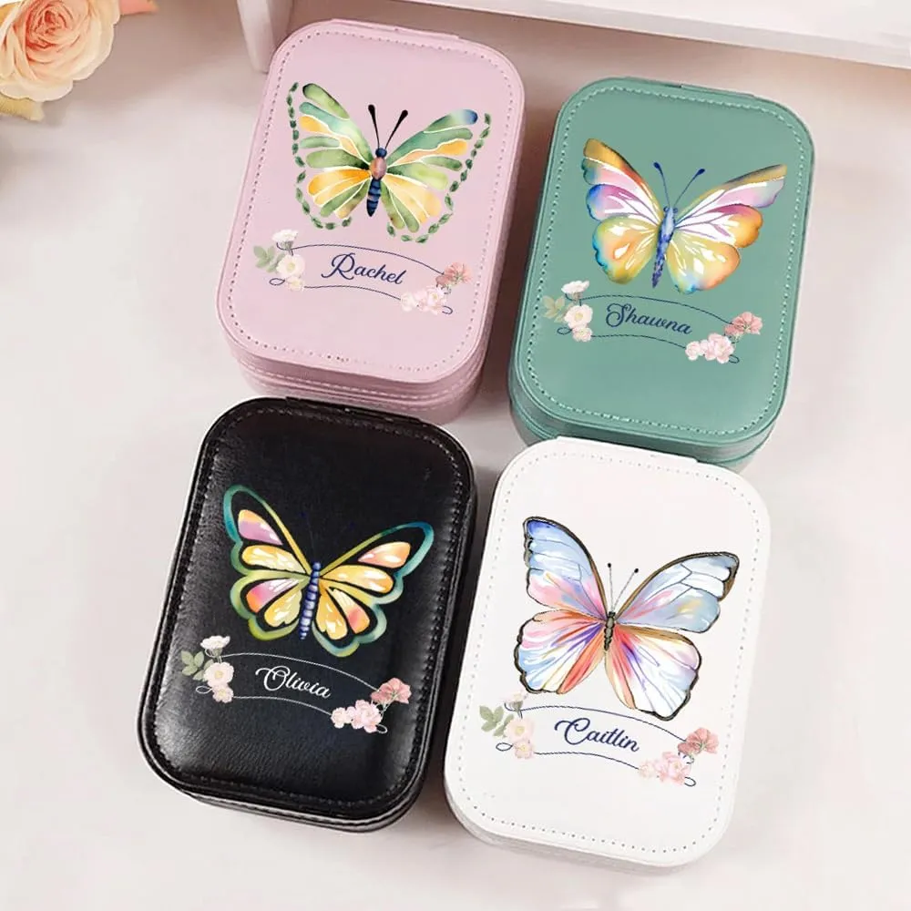 Portable LED Lighted Makeup Mirror & Cosmetic Organizer - Adjustable Travel Bag with Dividers - Personalized Large, Waterproof, Butterfly Design Case - Gifts for Women for Birthdays