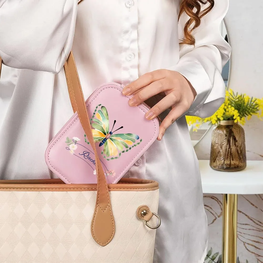 Portable LED Lighted Makeup Mirror & Cosmetic Organizer - Adjustable Travel Bag with Dividers - Personalized Large, Waterproof, Butterfly Design Case - Gifts for Women for Birthdays