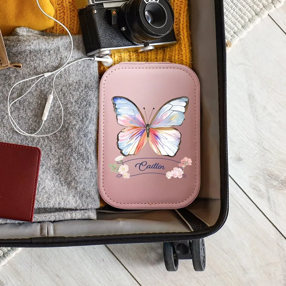 Portable LED Lighted Makeup Mirror & Cosmetic Organizer - Adjustable Travel Bag with Dividers - Personalized Large, Waterproof, Butterfly Design Case - Gifts for Women for Birthdays