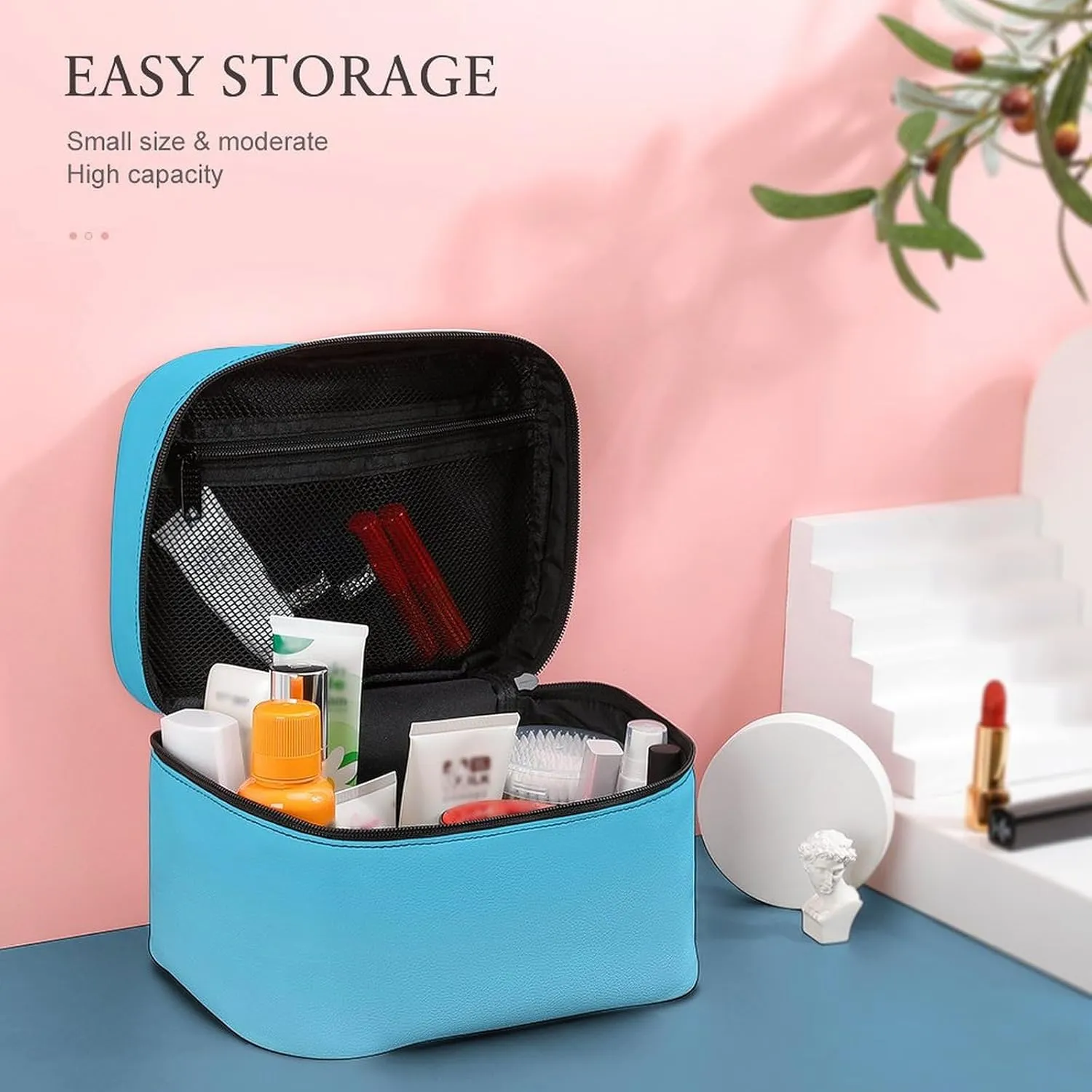 Portable Make Bag, Neon Blue Ombre Cosmetic Case Portable Cosmetic Portable Organizer for Men & Women