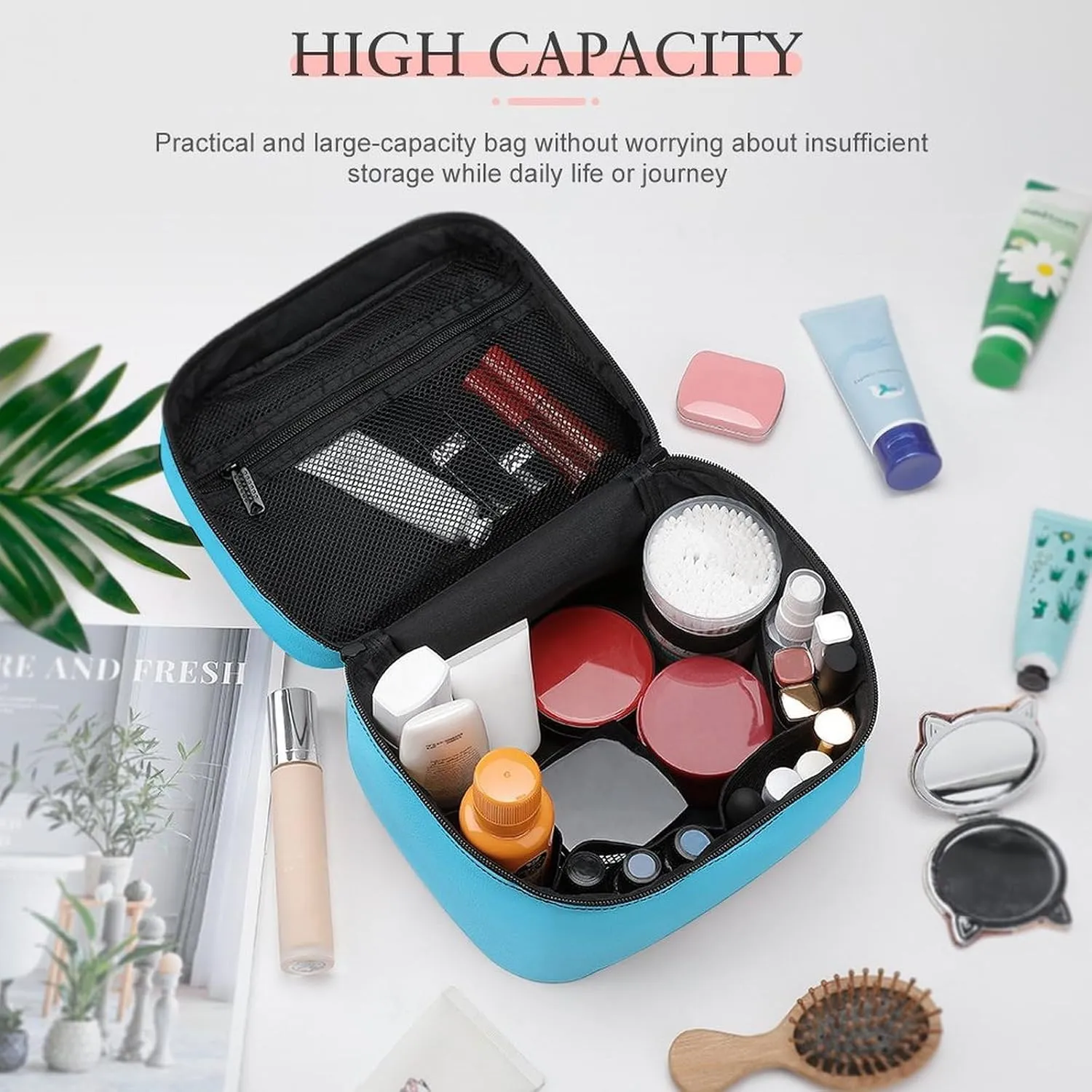 Portable Make Bag, Neon Blue Ombre Cosmetic Case Portable Cosmetic Portable Organizer for Men & Women