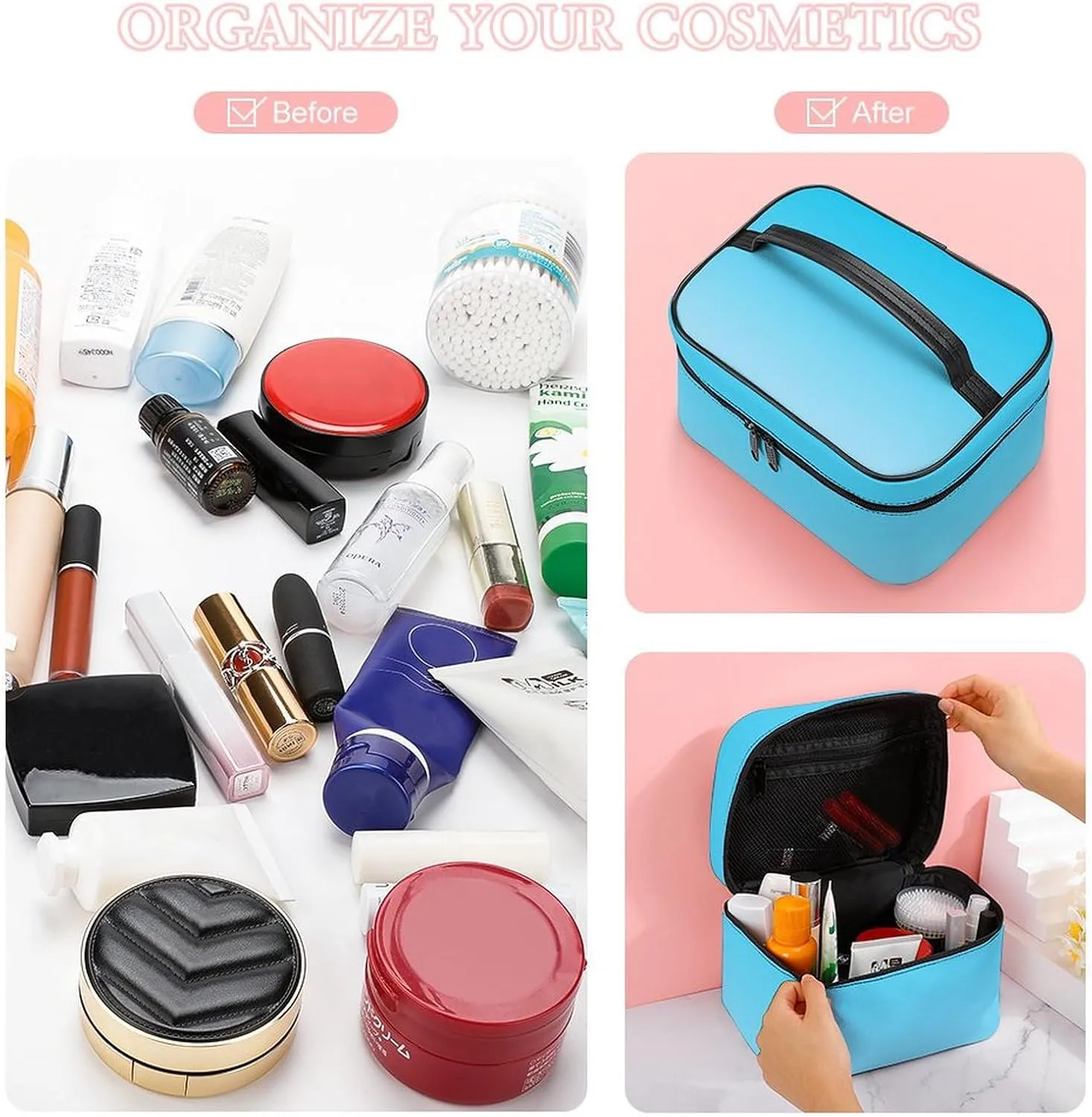 Portable Make Bag, Neon Blue Ombre Cosmetic Case Portable Cosmetic Portable Organizer for Men & Women