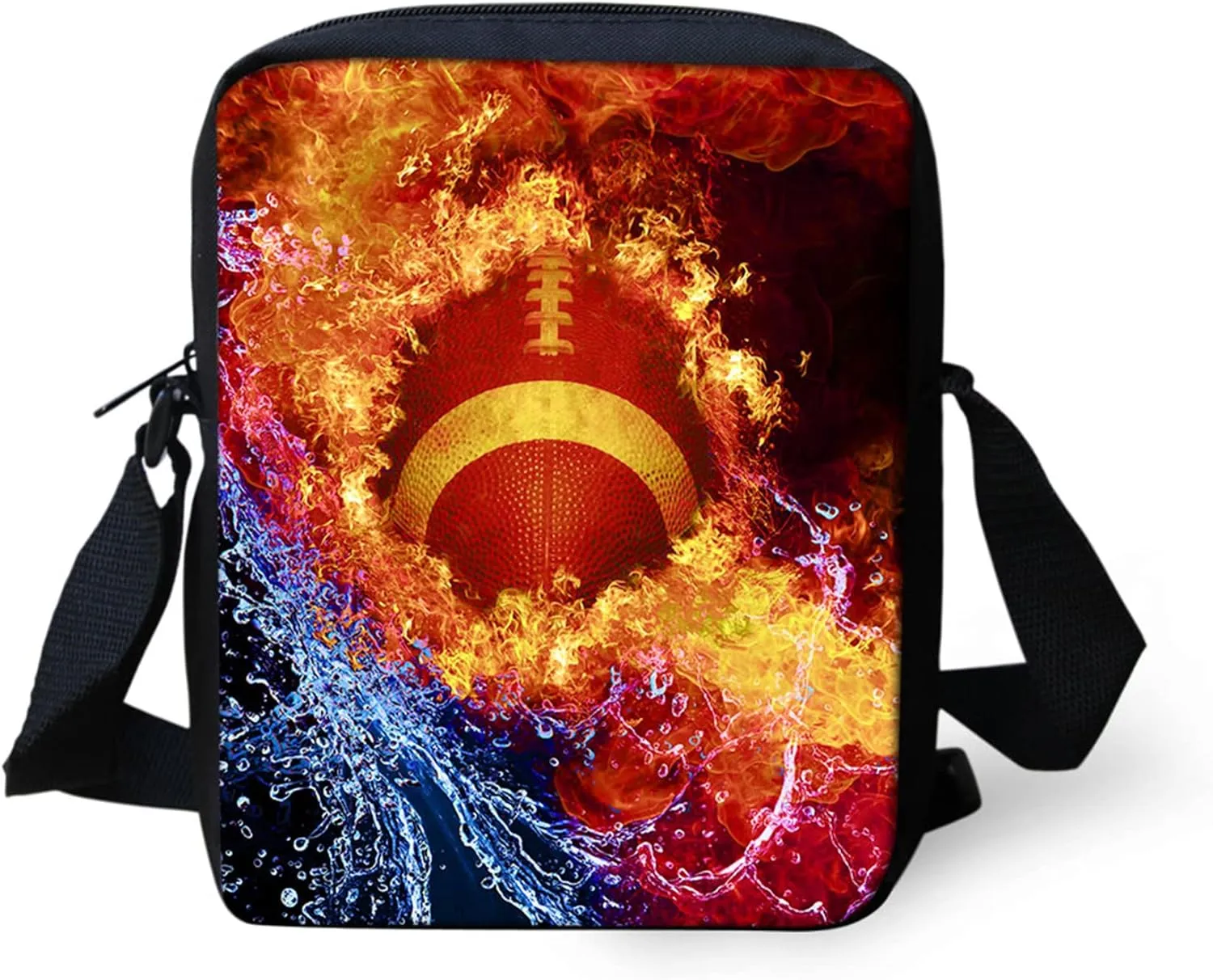 Portable Messenger Canvas School Bag for Boys Kids,Fire Football Print Clutch Case with Zipper,Rogomy Money Coins Clutch Case,Canvas Sling Shoulder Hand Bag