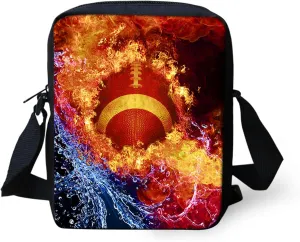 Portable Messenger Canvas School Bag for Boys Kids,Fire Football Print Clutch Case with Zipper,Rogomy Money Coins Clutch Case,Canvas Sling Shoulder Hand Bag