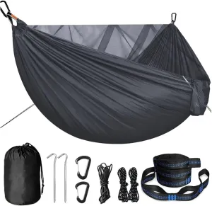 Portable Quick Setup Hammock with Mosquito Net Travel Outdoor Camping Hammock Hanging Sleeping Swing Bed Mosquito Net(Black)
