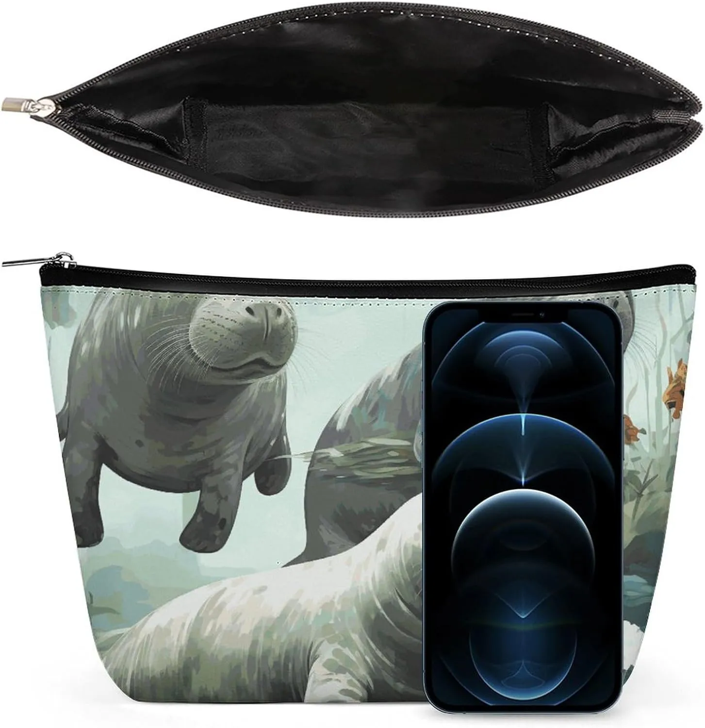 Portable Small Cosmetic Bag Cute Travel Makeup Bag Rabbits Manatees Waterproof Toiletry Bag for Women