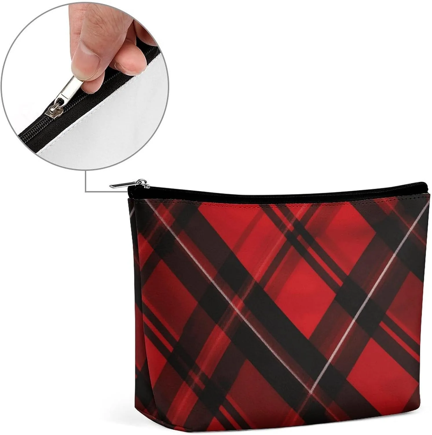 Portable Small Cosmetic Bag Cute Travel Makeup Bag Red And Black Plaid Waterproof Toiletry Bag for Women