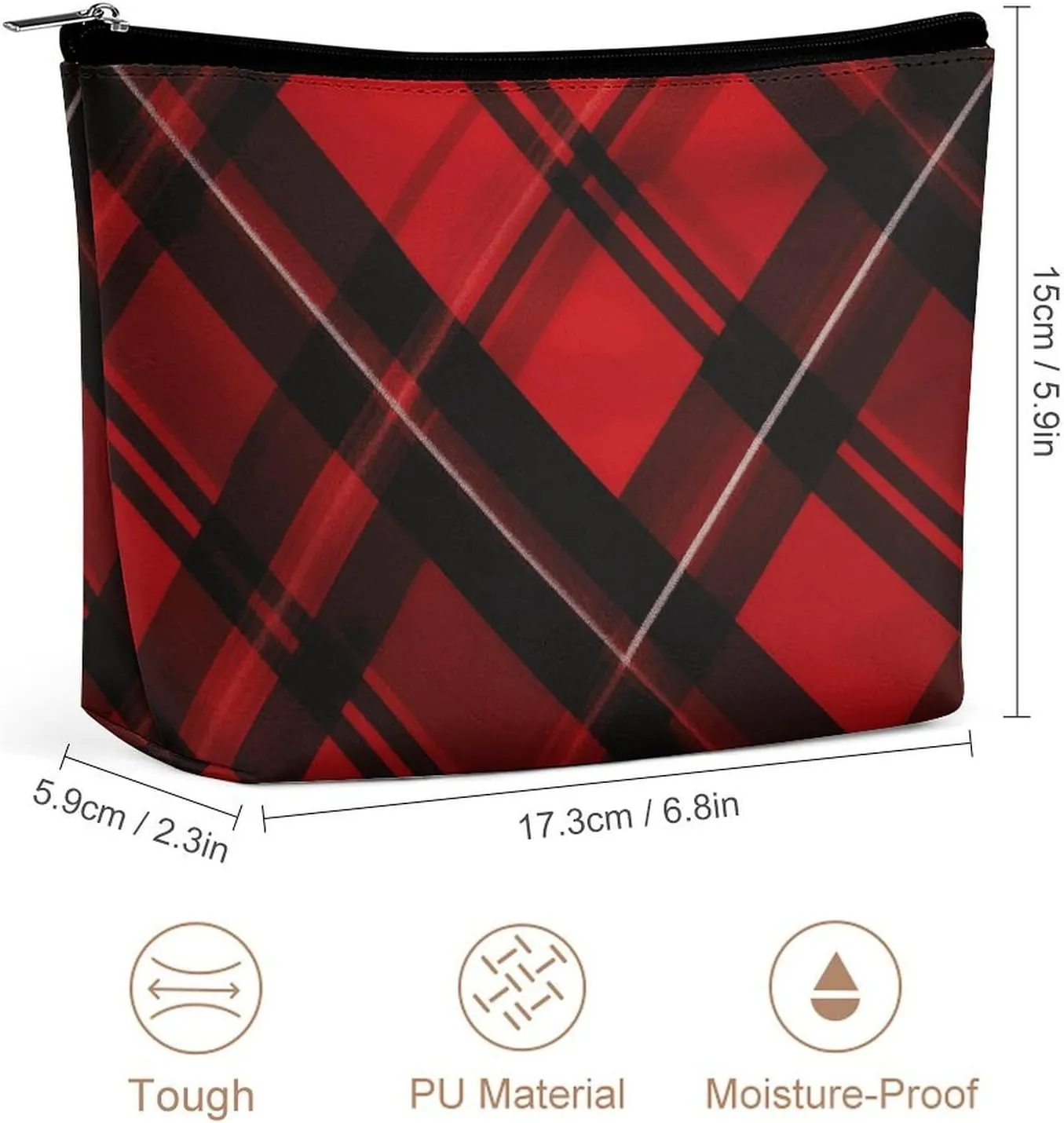 Portable Small Cosmetic Bag Cute Travel Makeup Bag Red And Black Plaid Waterproof Toiletry Bag for Women