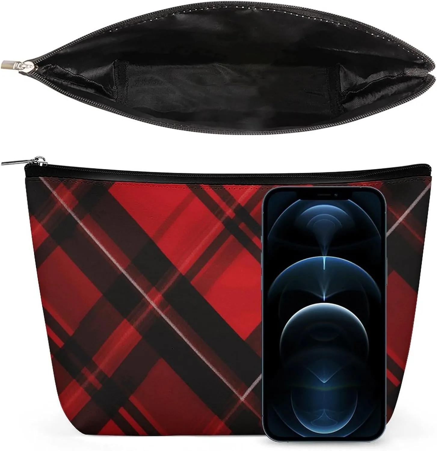 Portable Small Cosmetic Bag Cute Travel Makeup Bag Red And Black Plaid Waterproof Toiletry Bag for Women