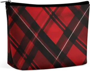 Portable Small Cosmetic Bag Cute Travel Makeup Bag Red And Black Plaid Waterproof Toiletry Bag for Women