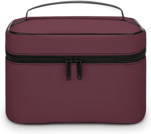Portable Travel Makeup Bag, Trend Color Dark Red Wine Cosmetic Case Zipper Toiletry Bag for Women Girls